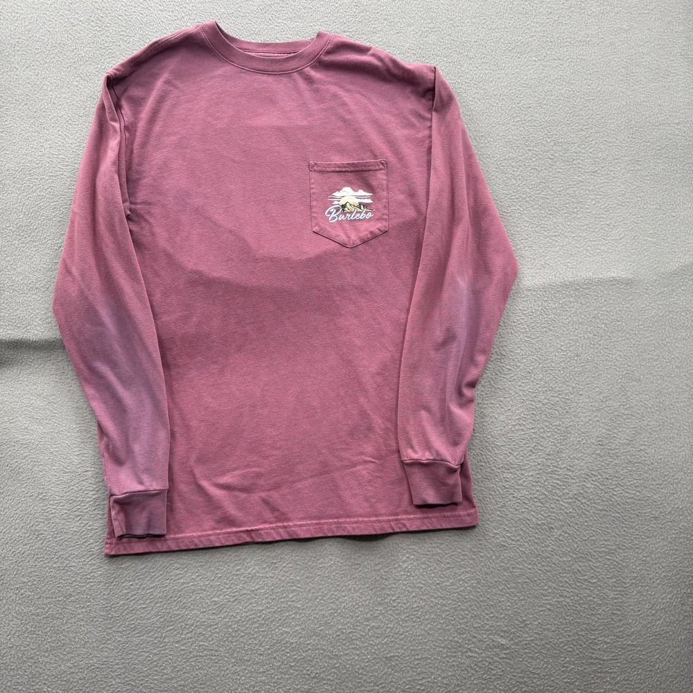Burlebo Shirt Mens Medium Red Long Sleeve Pocket Find Your Wild Fish Graphic